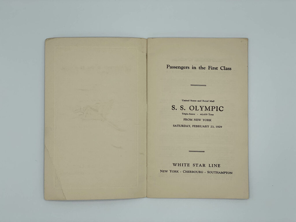 RMS Olympic Passenger List Inside 1