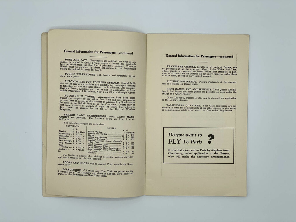 RMS Olympic Passenger List Inside 3