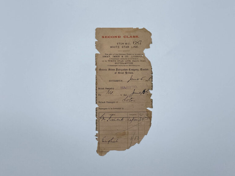 RMS Majestic Second Class Ticket Titanic Museum