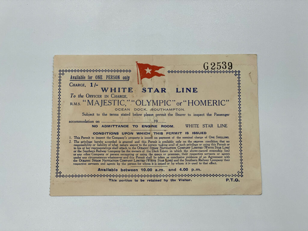 White Star Line Visitor Ticket Olympic Majestic Homeric Front